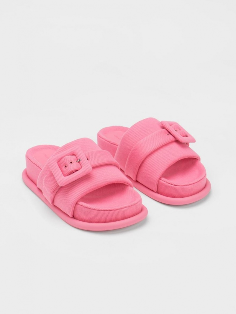 Charles And Keith Sinead Woven Buckled Slide Sandals Pink | PHILIPPINES U290