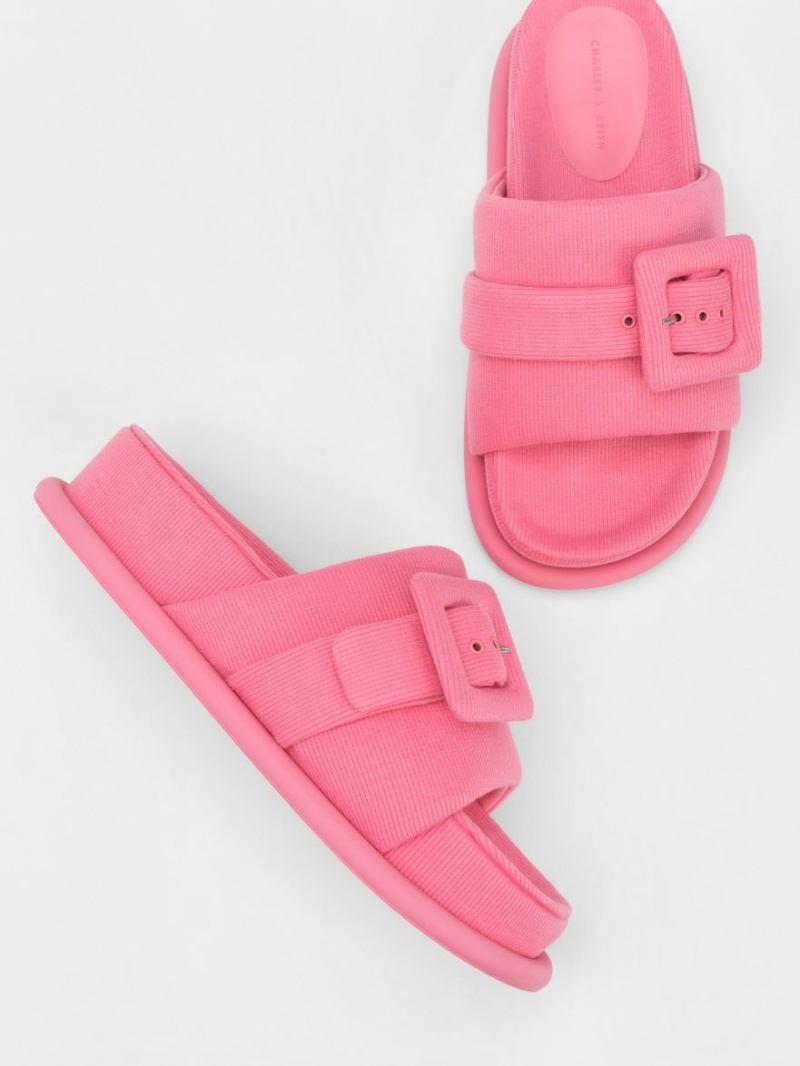 Charles And Keith Sinead Woven Buckled Slide Sandals Pink | PHILIPPINES U290