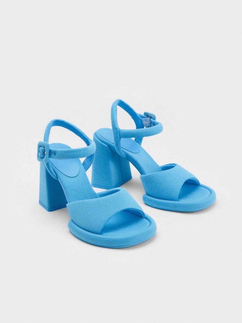 Charles And Keith Sinead Woven Trapeze Heel Buckled Heels Sandals Blue | PHILIPPINES Q108