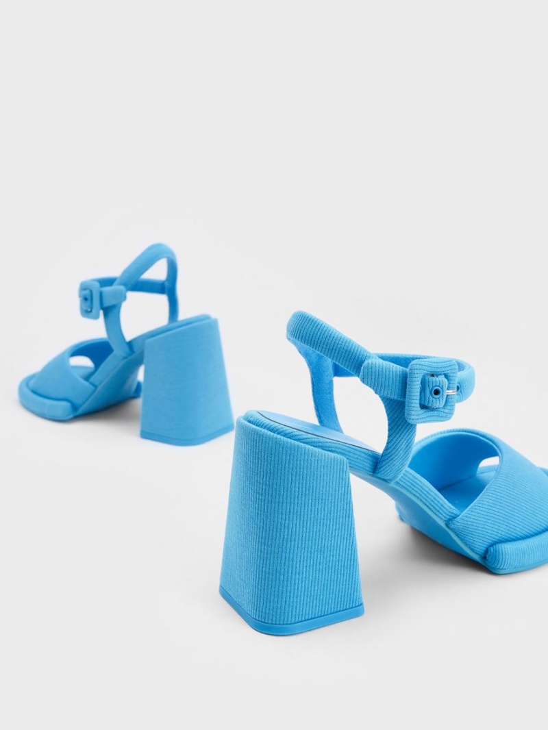 Charles And Keith Sinead Woven Trapeze Heel Buckled Heels Sandals Blue | PHILIPPINES Q108