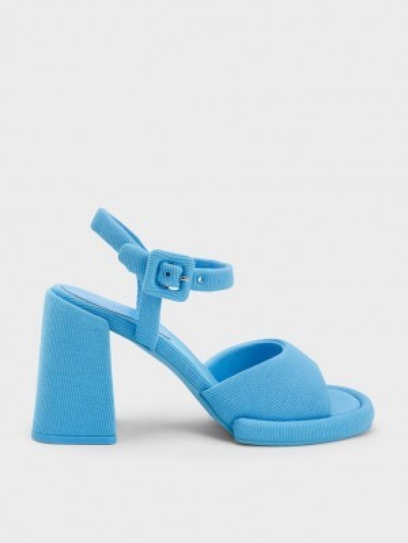 Charles And Keith Sinead Woven Trapeze Heel Buckled Heels Sandals Blue | PHILIPPINES Q108