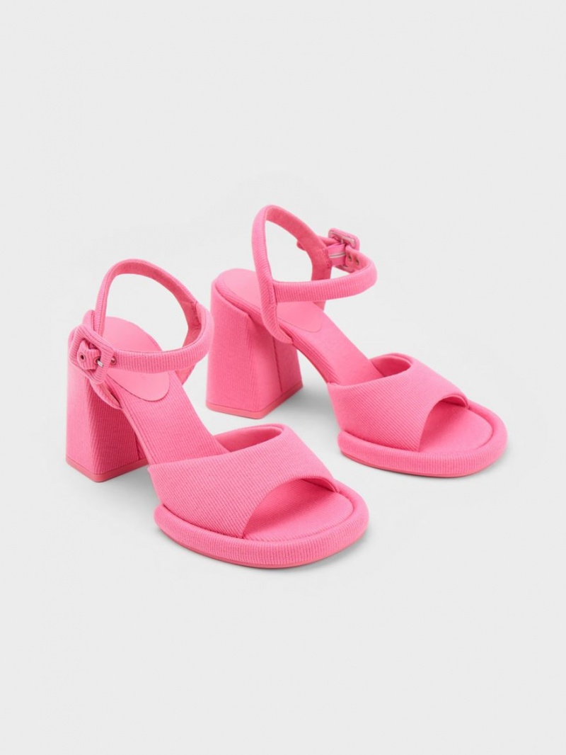 Charles And Keith Sinead Woven Trapeze Heel Buckled Heels Sandals Pink | PHILIPPINES T369