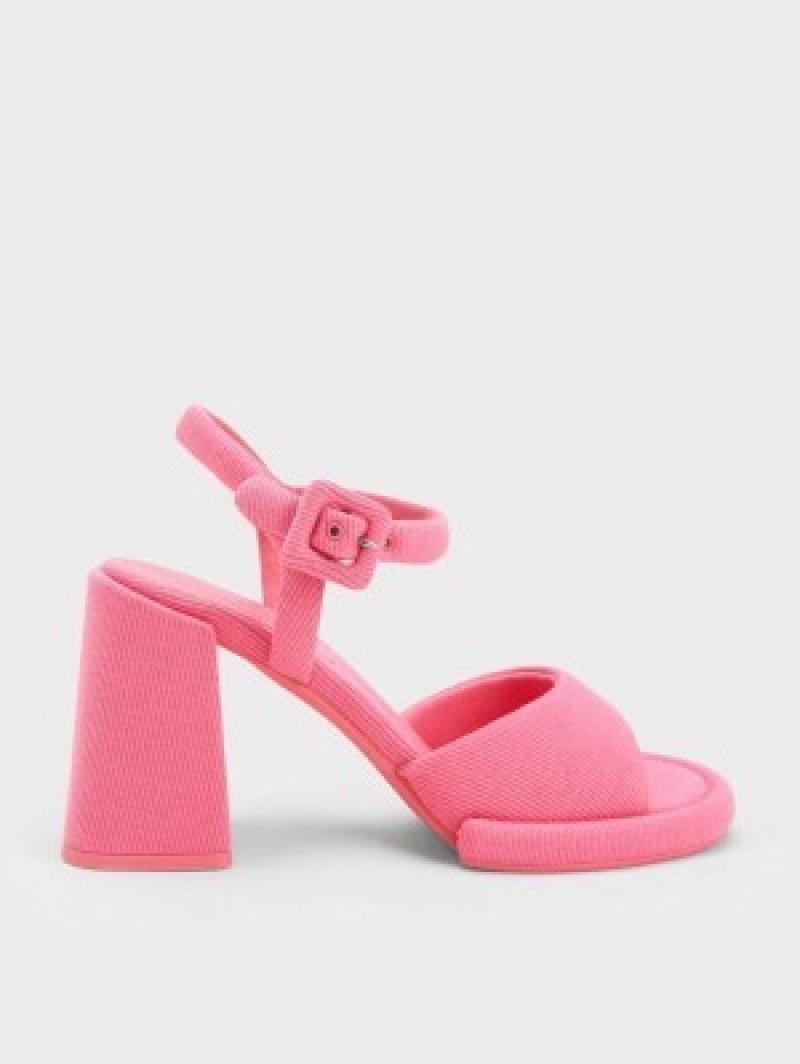 Charles And Keith Sinead Woven Trapeze Heel Buckled Heels Sandals Pink | PHILIPPINES T369