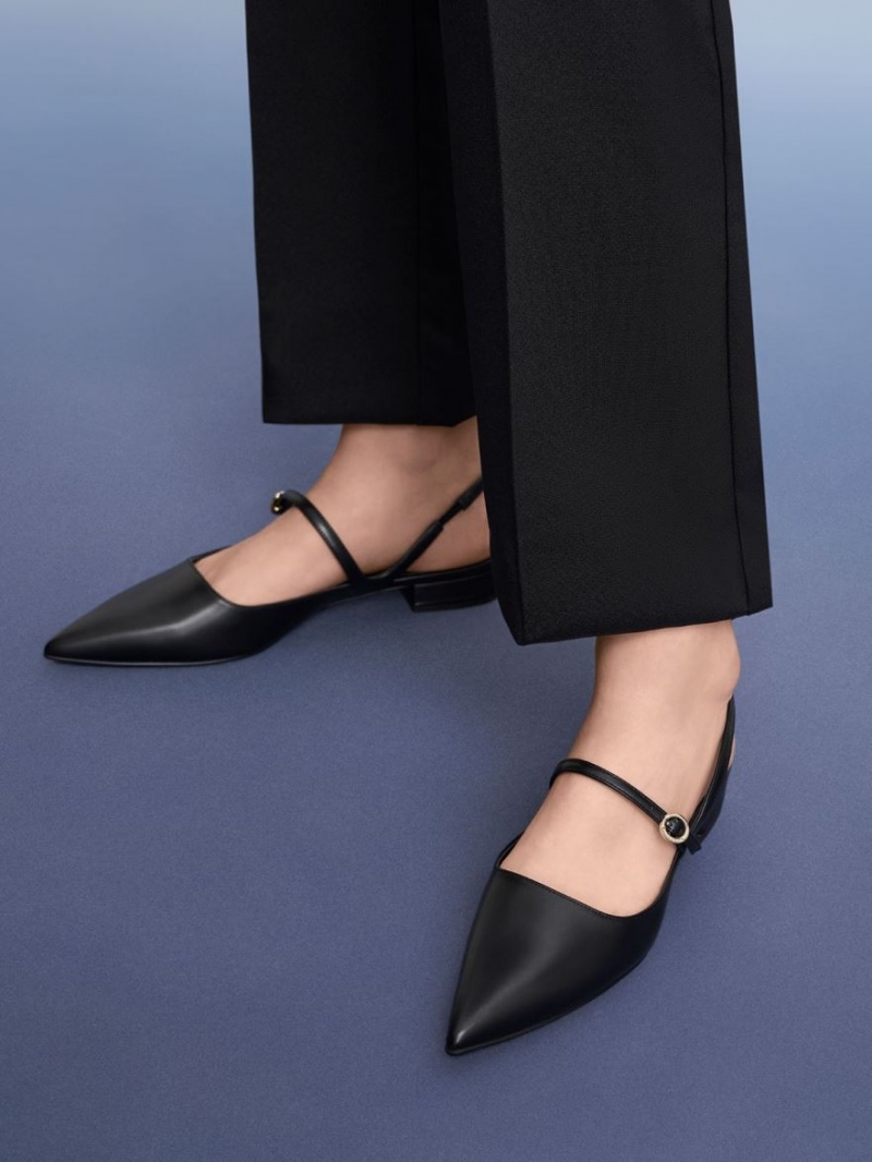 Charles And Keith Slingback Mary Jane Flat Shoes Black | PHILIPPINES L241