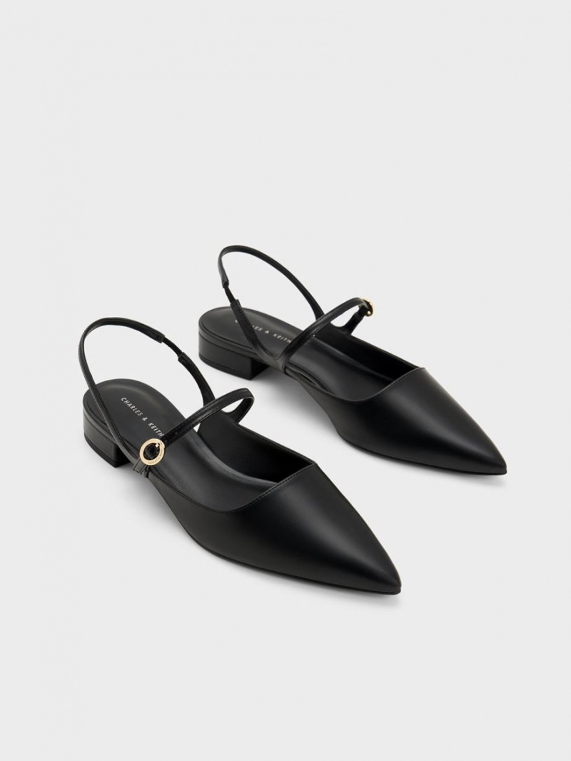 Charles And Keith Slingback Mary Jane Flat Shoes Black | PHILIPPINES L241