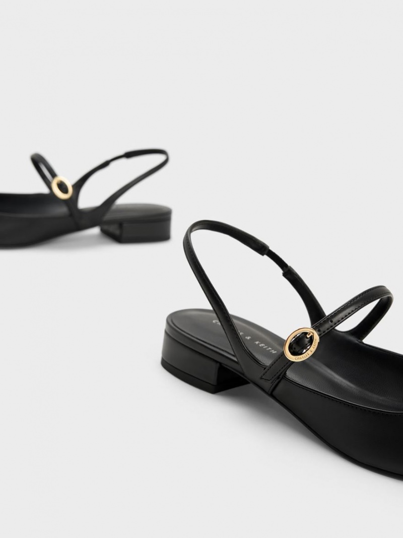 Charles And Keith Slingback Mary Jane Flat Shoes Black | PHILIPPINES L241