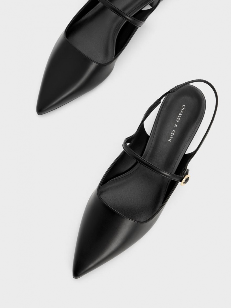 Charles And Keith Slingback Mary Jane Flat Shoes Black | PHILIPPINES L241