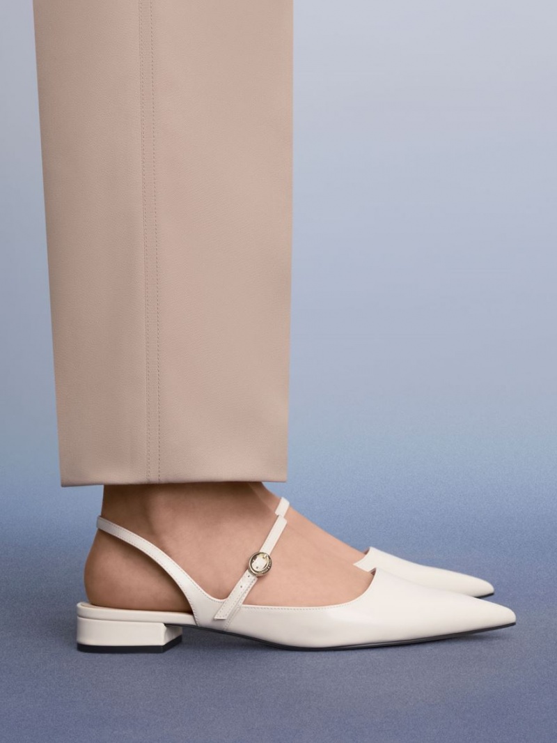 Charles And Keith Slingback Mary Jane Flat Shoes White | PHILIPPINES Z427