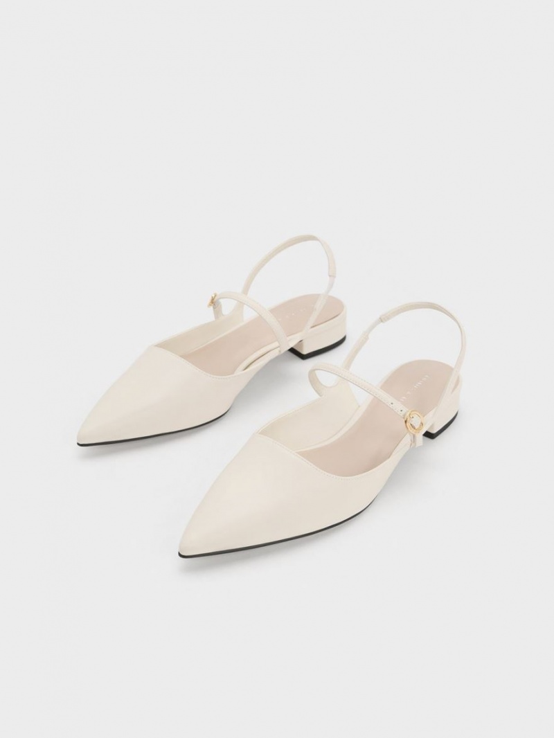 Charles And Keith Slingback Mary Jane Flat Shoes White | PHILIPPINES Z427