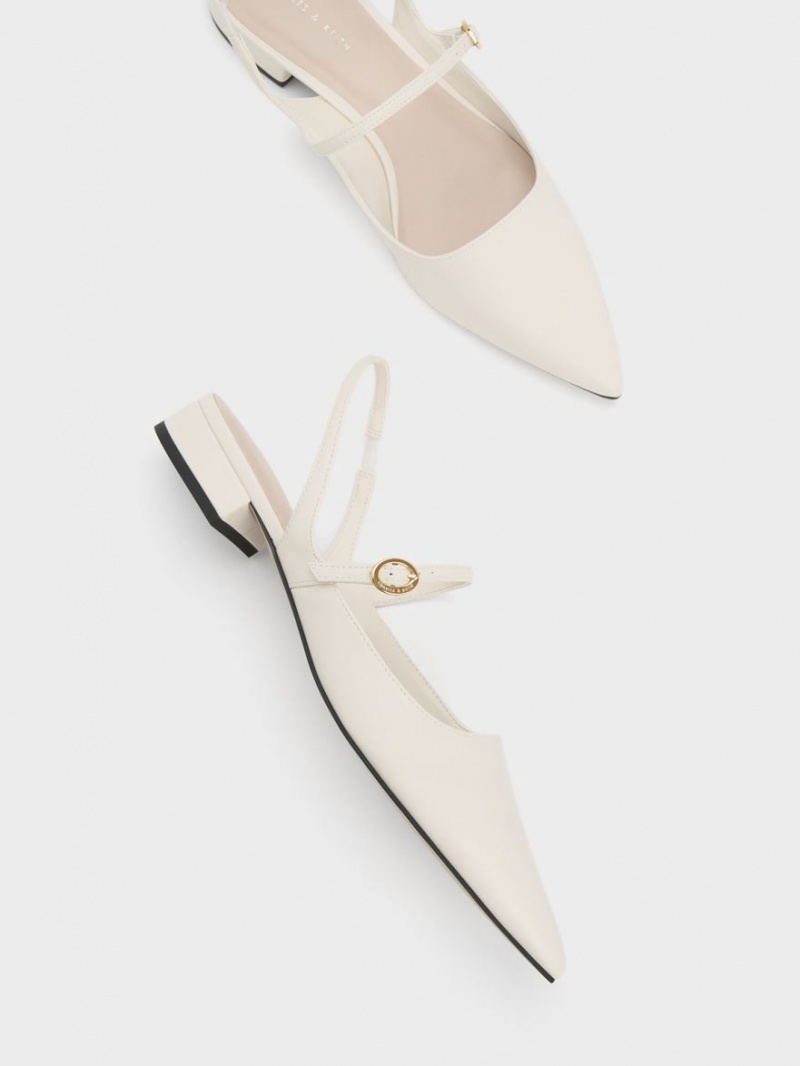 Charles And Keith Slingback Mary Jane Flat Shoes White | PHILIPPINES Z427