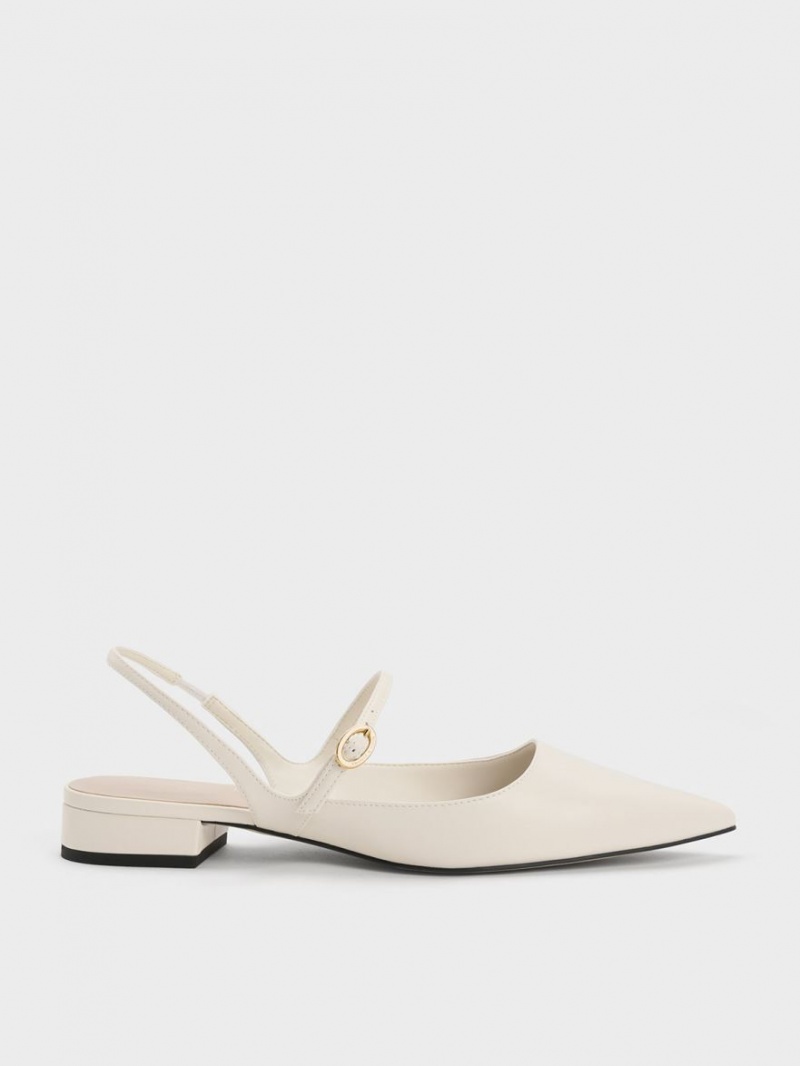 Charles And Keith Slingback Mary Jane Flat Shoes White | PHILIPPINES Z427