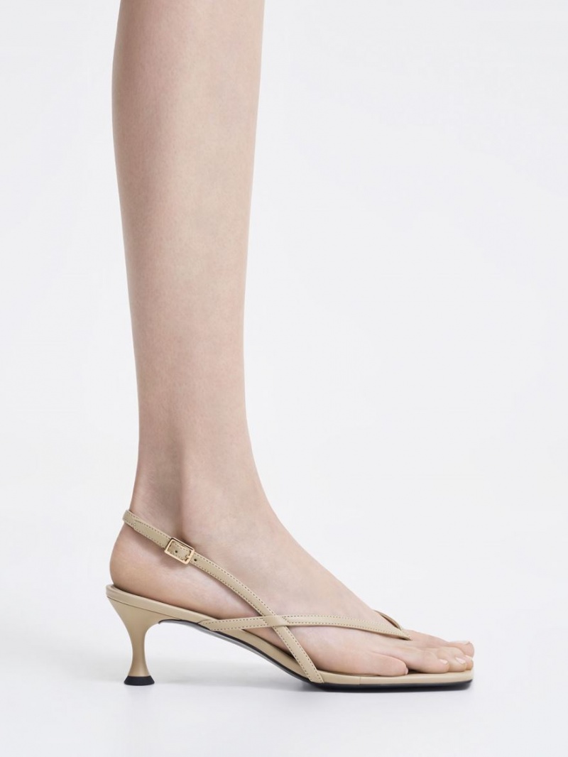 Charles And Keith Slingback Thong Heels Sandals Beige | PHILIPPINES O715