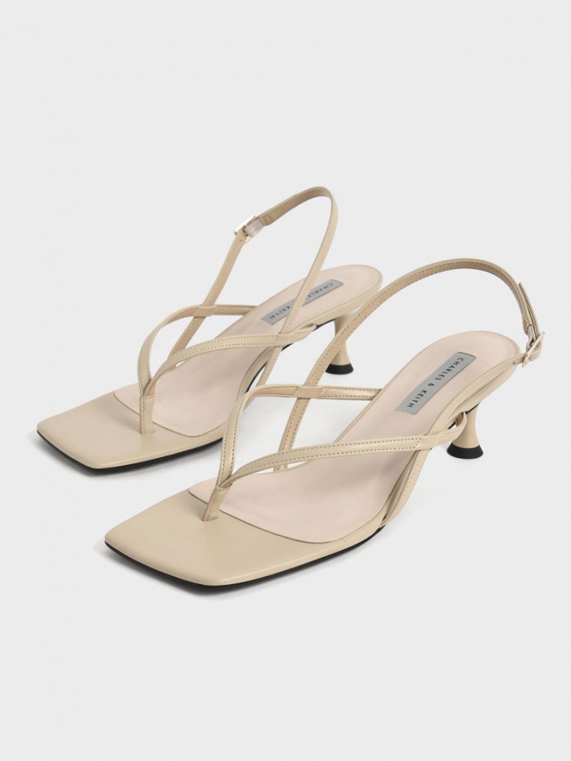 Charles And Keith Slingback Thong Heels Sandals Beige | PHILIPPINES O715