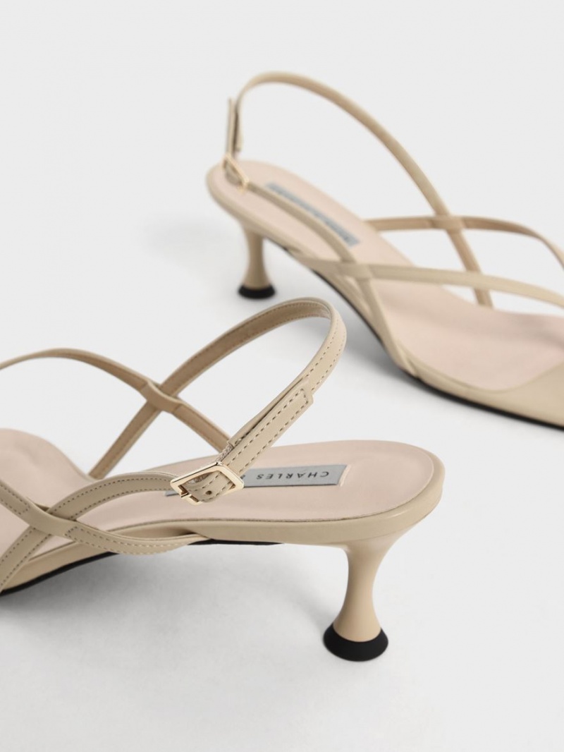 Charles And Keith Slingback Thong Heels Sandals Beige | PHILIPPINES O715