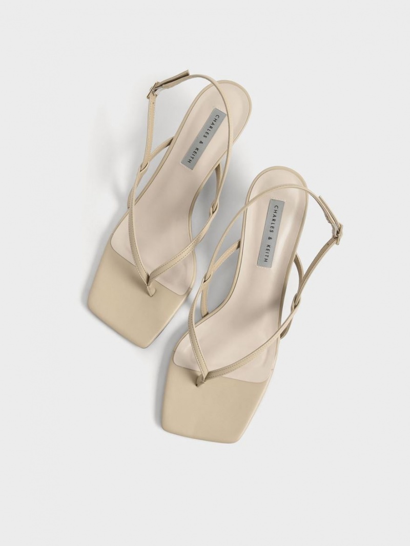 Charles And Keith Slingback Thong Heels Sandals Beige | PHILIPPINES O715