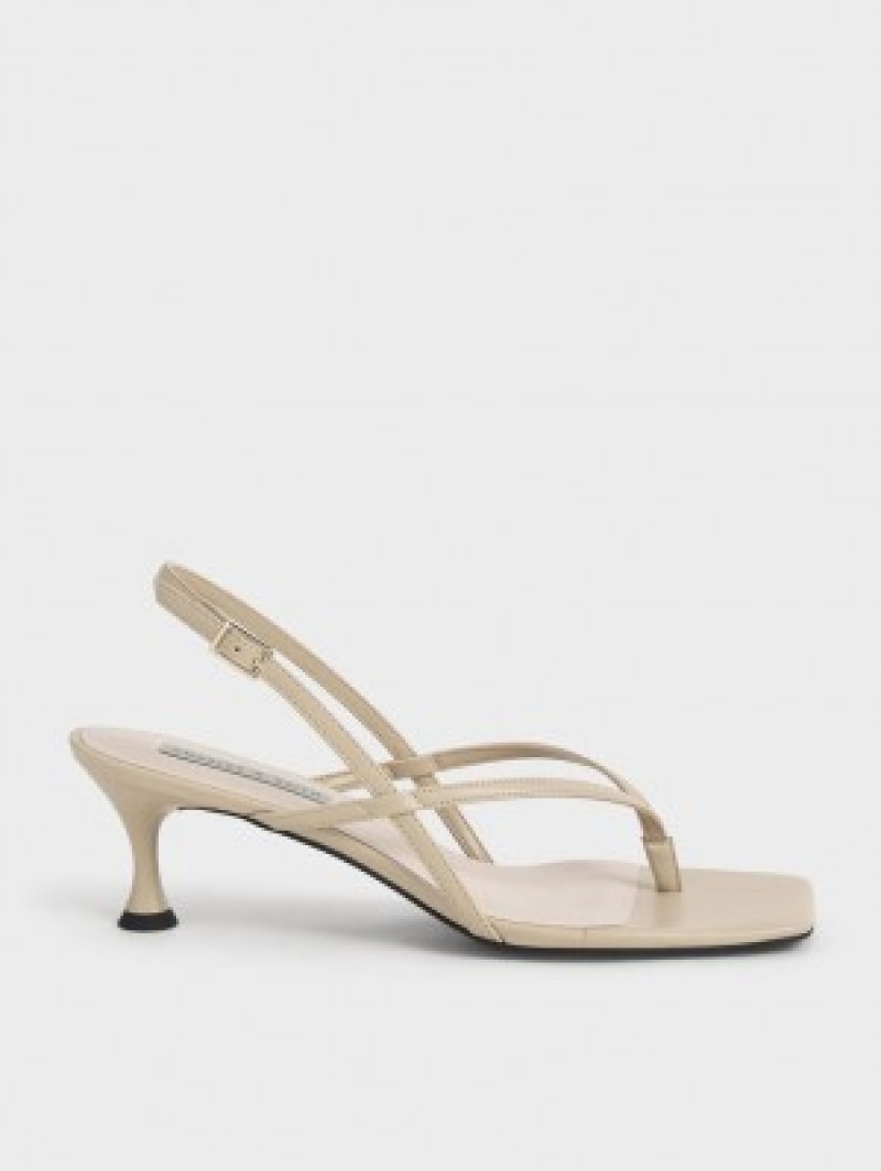 Charles And Keith Slingback Thong Heels Sandals Beige | PHILIPPINES O715