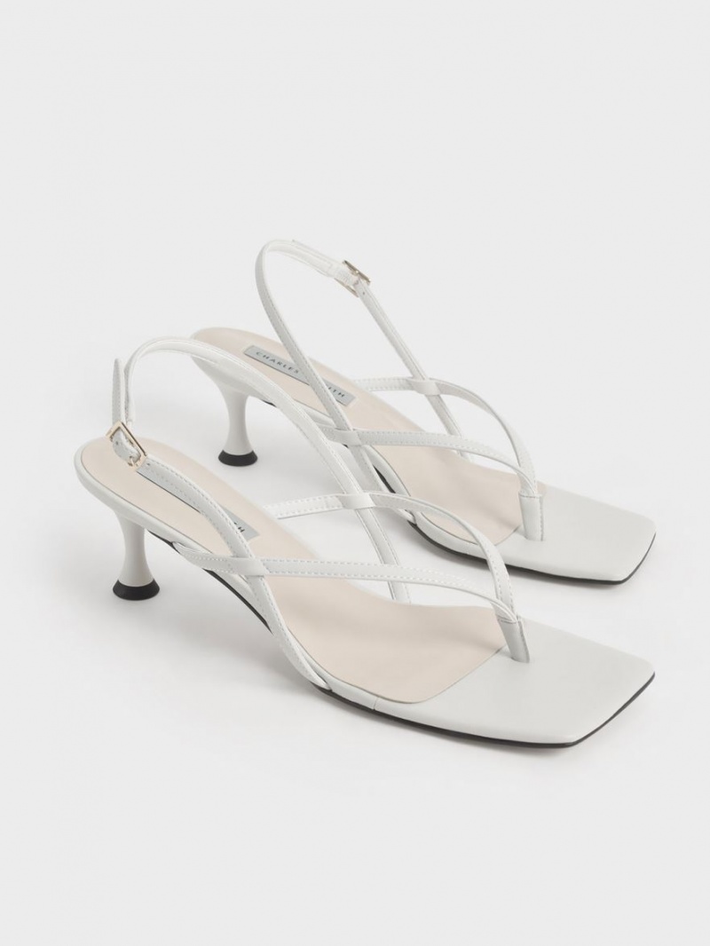 Charles And Keith Slingback Thong Heels Sandals White | PHILIPPINES J576