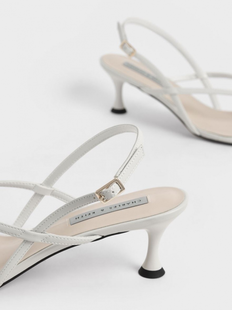 Charles And Keith Slingback Thong Heels Sandals White | PHILIPPINES J576