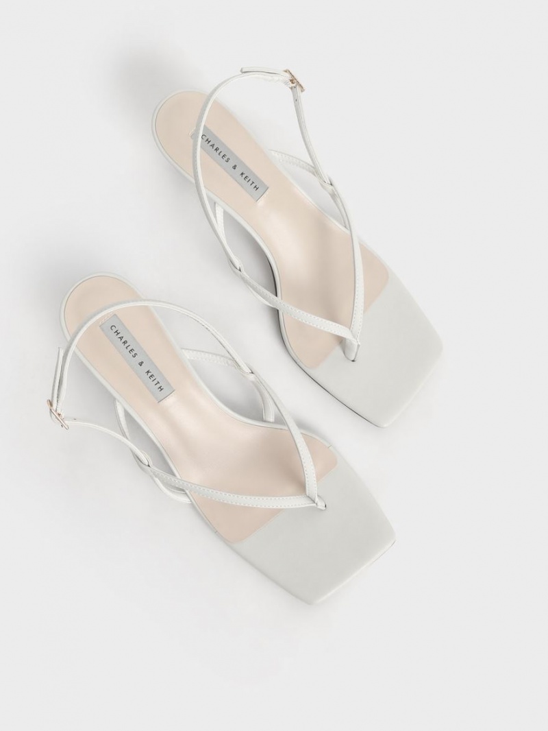 Charles And Keith Slingback Thong Heels Sandals White | PHILIPPINES J576