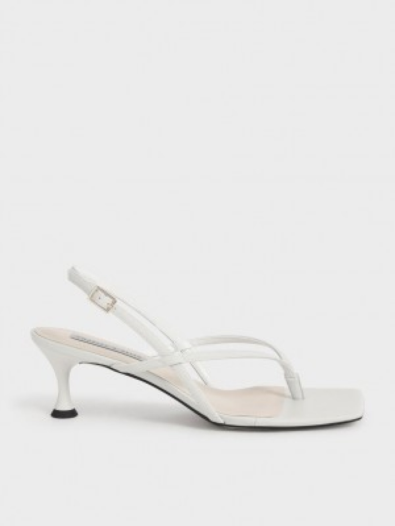 Charles And Keith Slingback Thong Heels Sandals White | PHILIPPINES J576