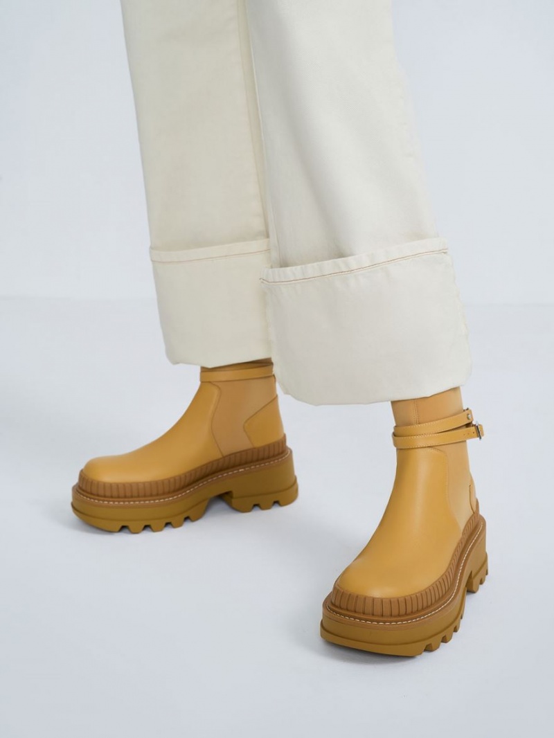 Charles And Keith Slip-On Platform Ankle Boots Mustard | PHILIPPINES Z670