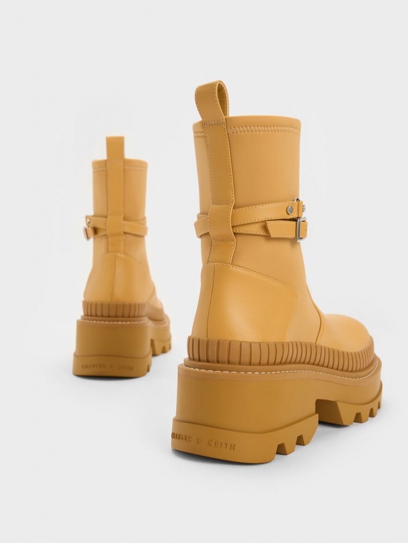 Charles And Keith Slip-On Platform Ankle Boots Mustard | PHILIPPINES Z670