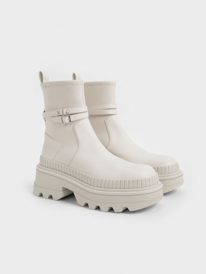 Charles And Keith Slip-On Platform Ankle Boots White | PHILIPPINES D834