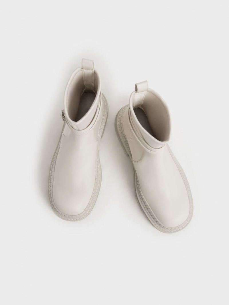 Charles And Keith Slip-On Platform Ankle Boots White | PHILIPPINES D834