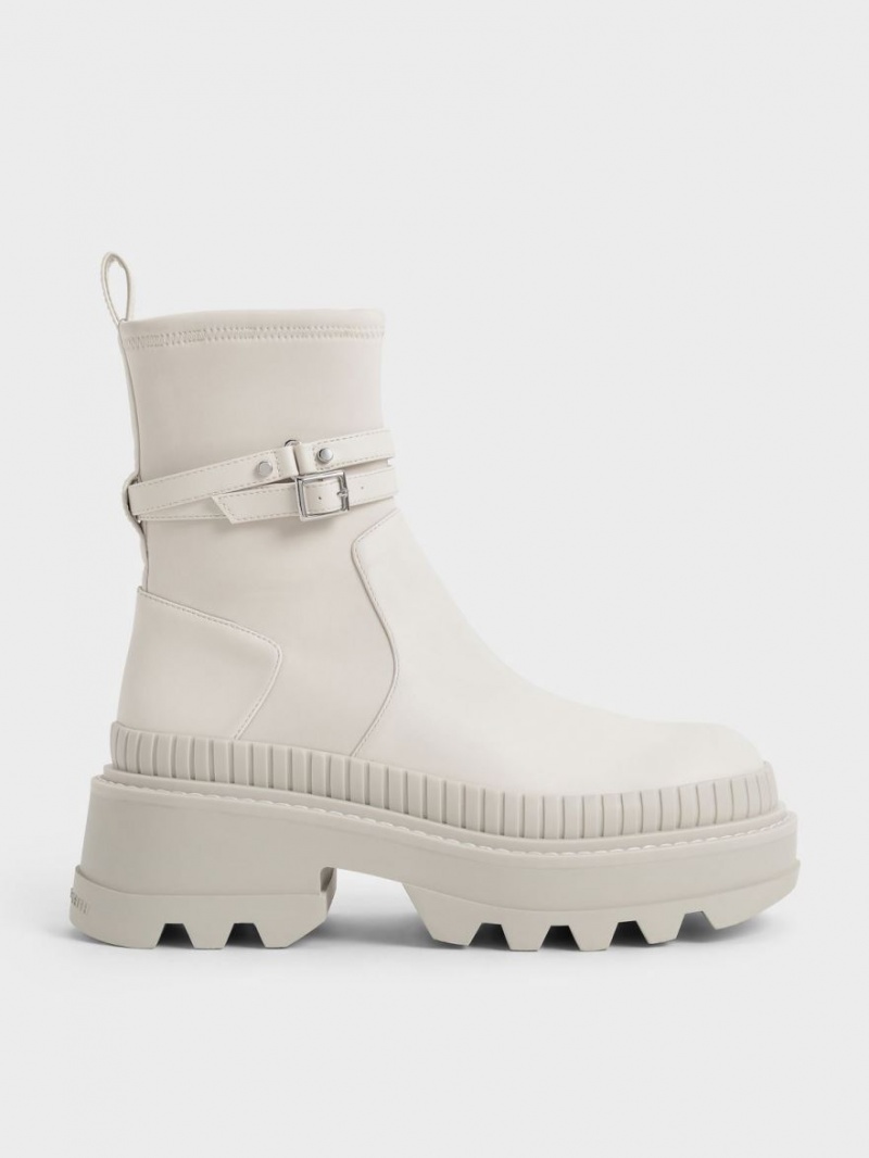 Charles And Keith Slip-On Platform Ankle Boots White | PHILIPPINES D834