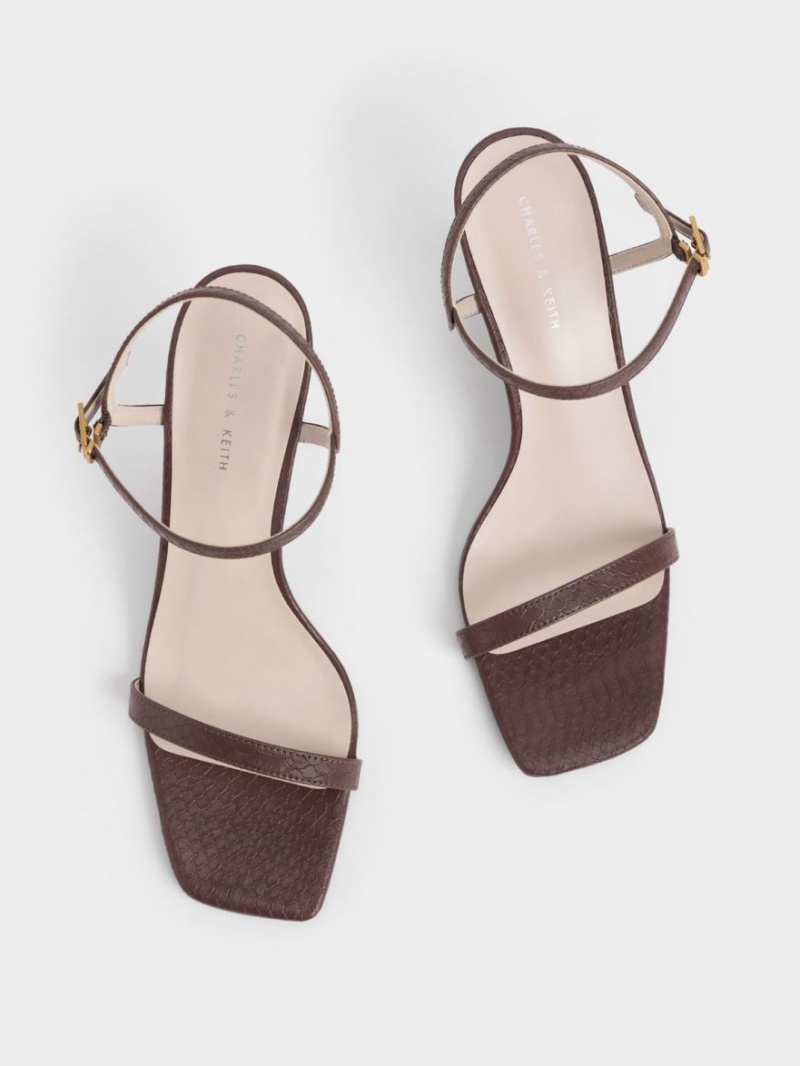 Charles And Keith Snake-Print Ankle-Strap Heels Sandals Brown | PHILIPPINES A698