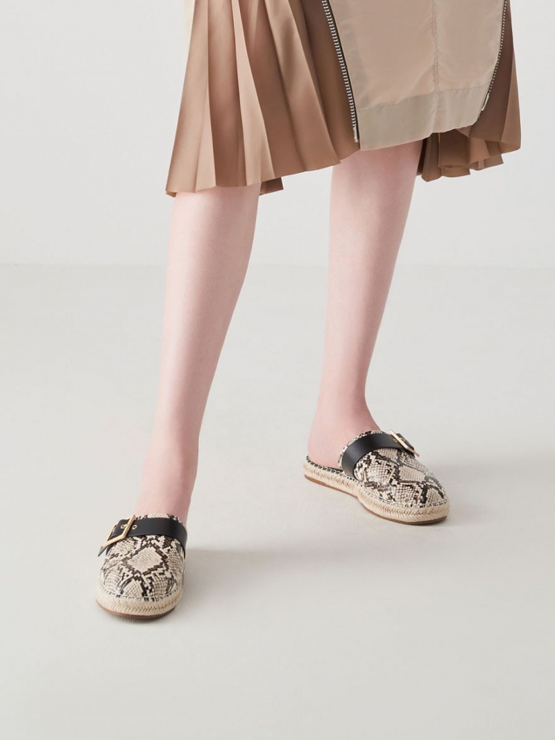 Charles And Keith Snake-Print Buckled Espadrille Mules Beige | PHILIPPINES D853