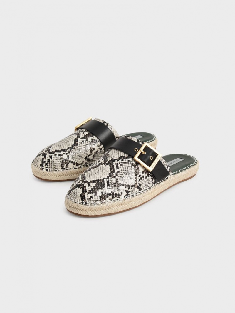 Charles And Keith Snake-Print Buckled Espadrille Mules Beige | PHILIPPINES D853