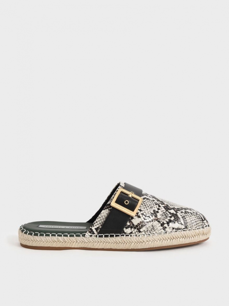 Charles And Keith Snake-Print Buckled Espadrille Mules Beige | PHILIPPINES D853