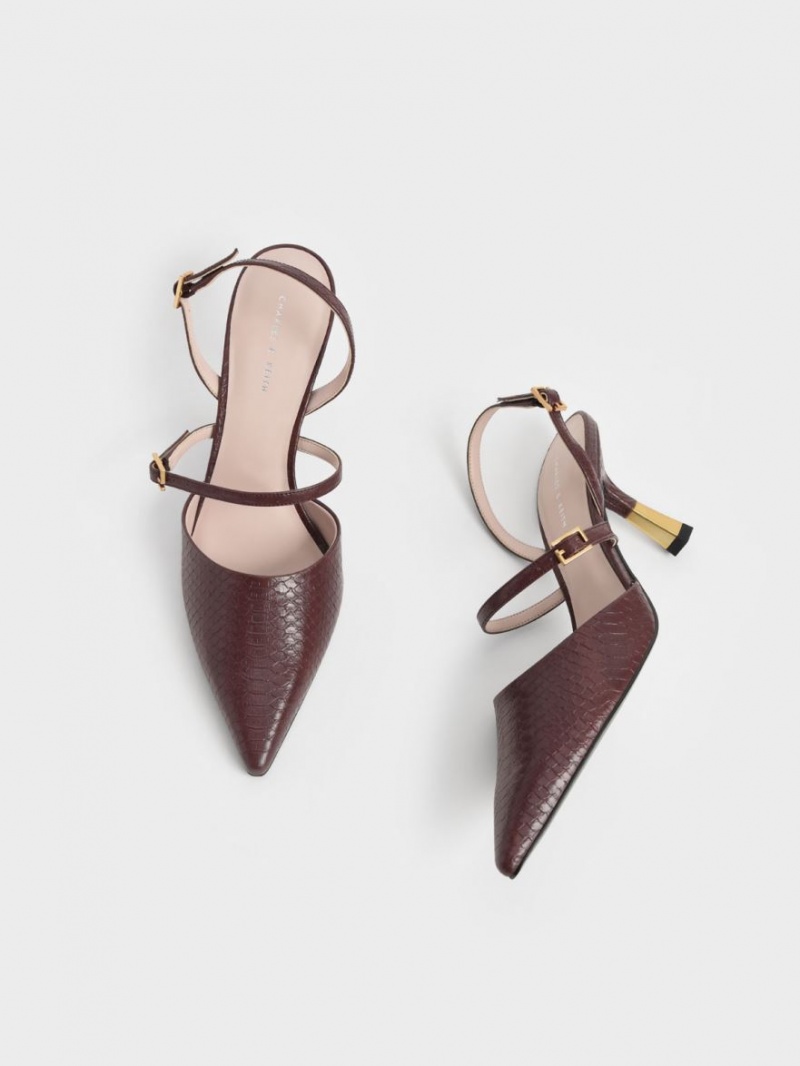 Charles And Keith Snake-Print Double Strap Slingback Pumps Brown | PHILIPPINES Y048