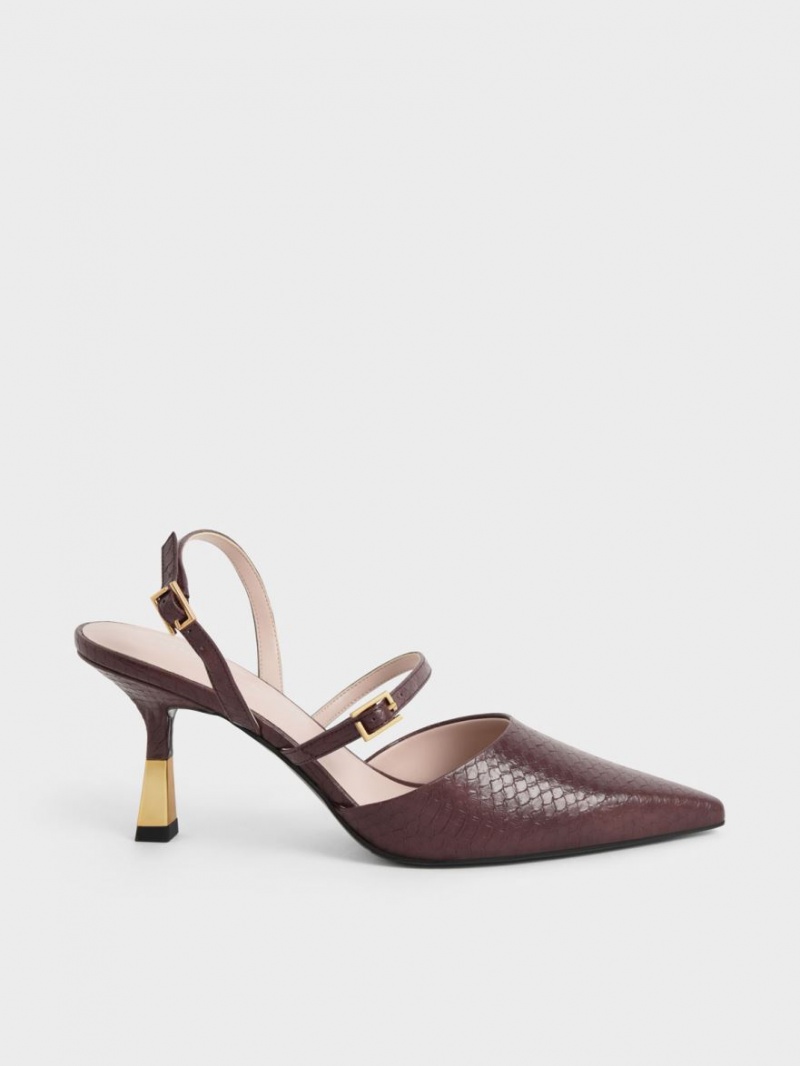 Charles And Keith Snake-Print Double Strap Slingback Pumps Brown | PHILIPPINES Y048