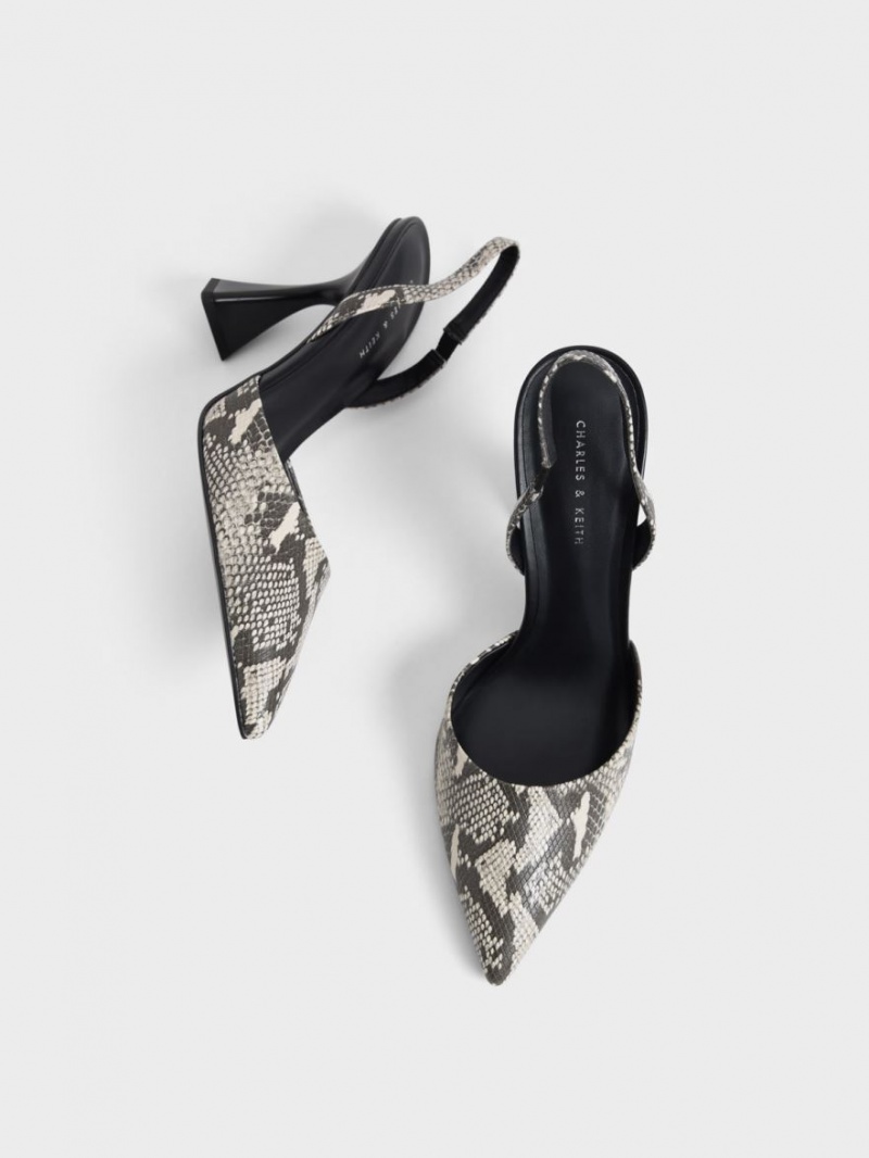 Charles And Keith Snake-Print Slingback Pumps Beige | PHILIPPINES C653