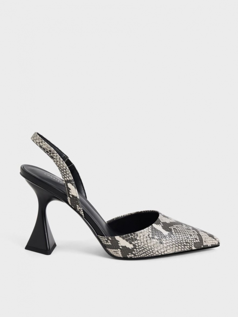 Charles And Keith Snake-Print Slingback Pumps Beige | PHILIPPINES C653