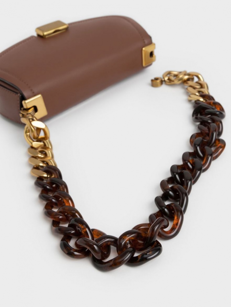 Charles And Keith Sonnet Two-Tone Chain Handle Shoulder Bags Chocolate | PHILIPPINES Q648