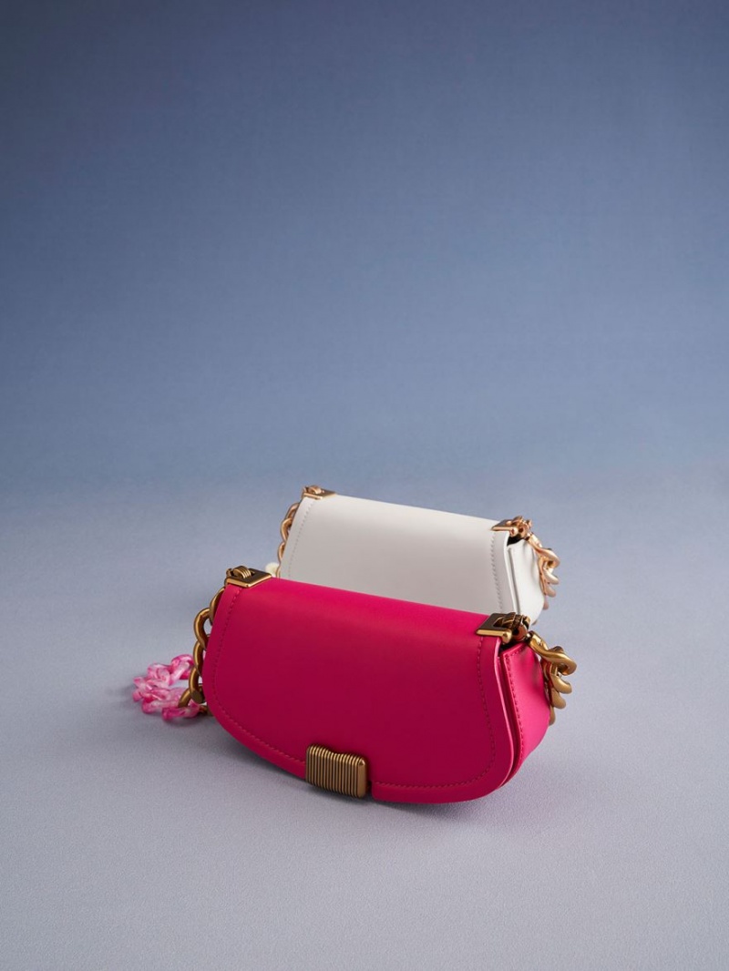 Charles And Keith Sonnet Two-Tone Chain Handle Shoulder Bags Fuchsia | PHILIPPINES E479