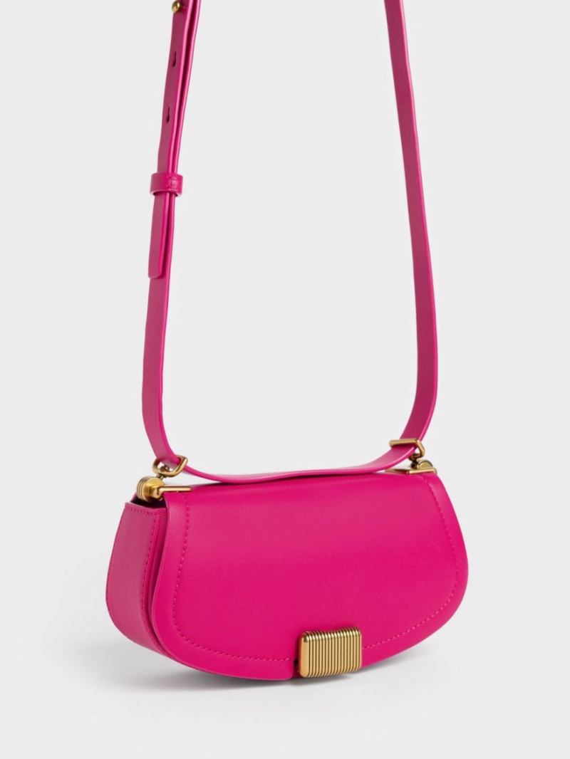 Charles And Keith Sonnet Two-Tone Chain Handle Shoulder Bags Fuchsia | PHILIPPINES E479