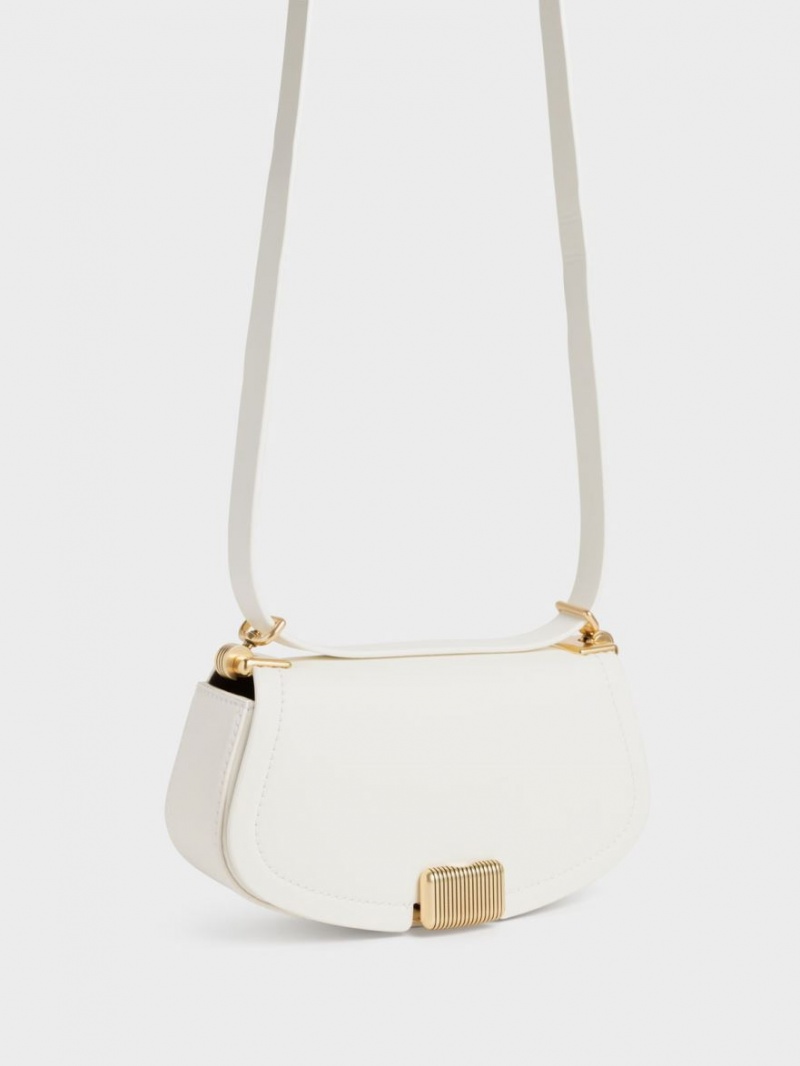 Charles And Keith Sonnet Two-Tone Chain Handle Shoulder Bags White | PHILIPPINES L718