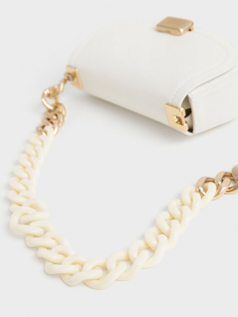 Charles And Keith Sonnet Two-Tone Chain Handle Shoulder Bags White | PHILIPPINES L718