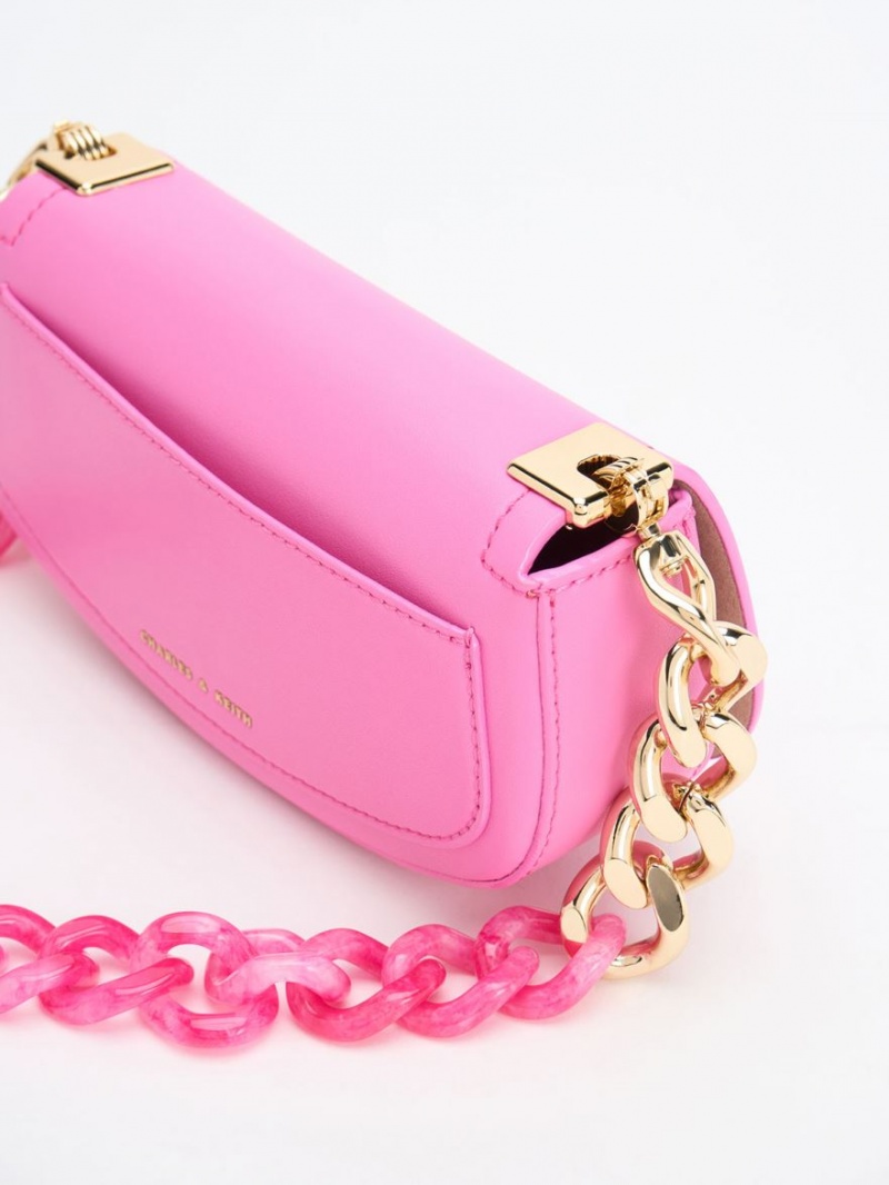 Charles And Keith Sonnet Two-Tone Chain Handle Shoulder Bags Pink | PHILIPPINES Y638