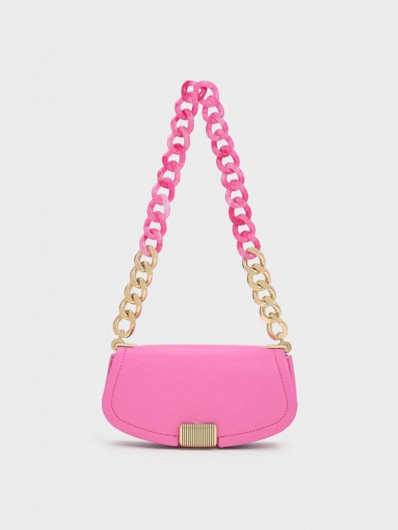 Charles And Keith Sonnet Two-Tone Chain Handle Shoulder Bags Pink | PHILIPPINES Y638