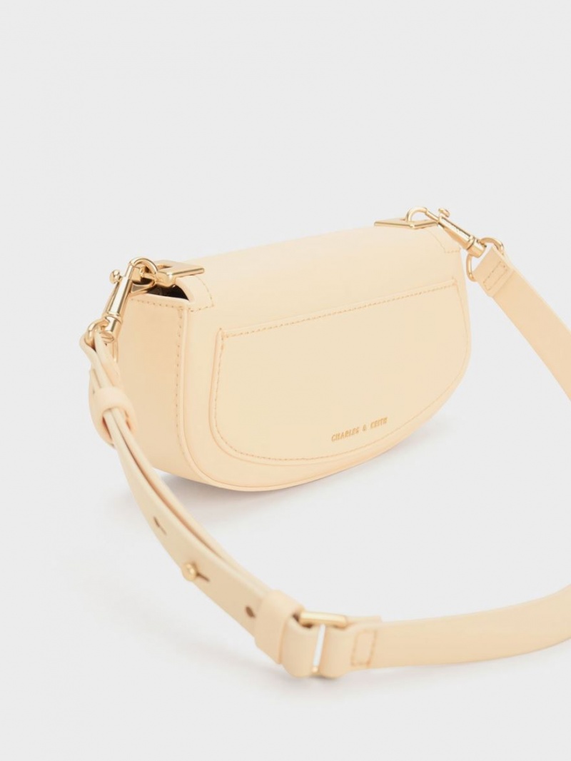 Charles And Keith Sonnet Two-Tone Chain Handle Shoulder Bags Beige | PHILIPPINES M694