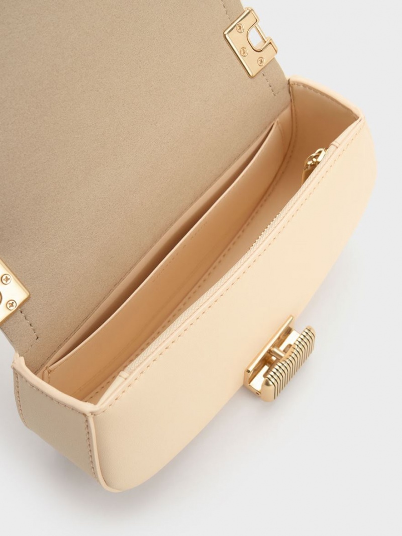 Charles And Keith Sonnet Two-Tone Chain Handle Shoulder Bags Beige | PHILIPPINES M694