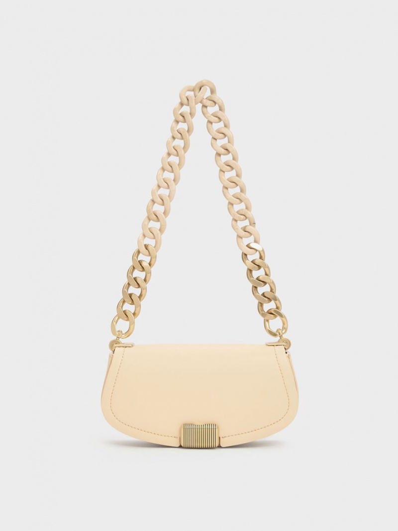 Charles And Keith Sonnet Two-Tone Chain Handle Shoulder Bags Beige | PHILIPPINES M694