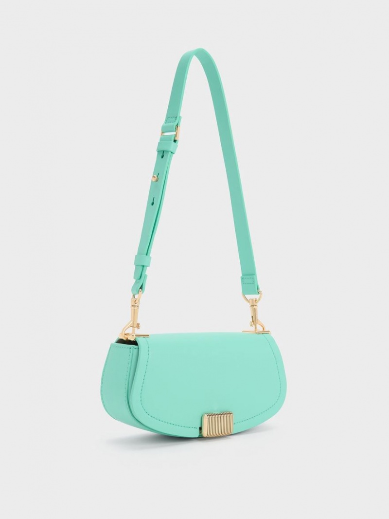 Charles And Keith Sonnet Two-Tone Chain Handle Shoulder Bags Turquoise | PHILIPPINES E349