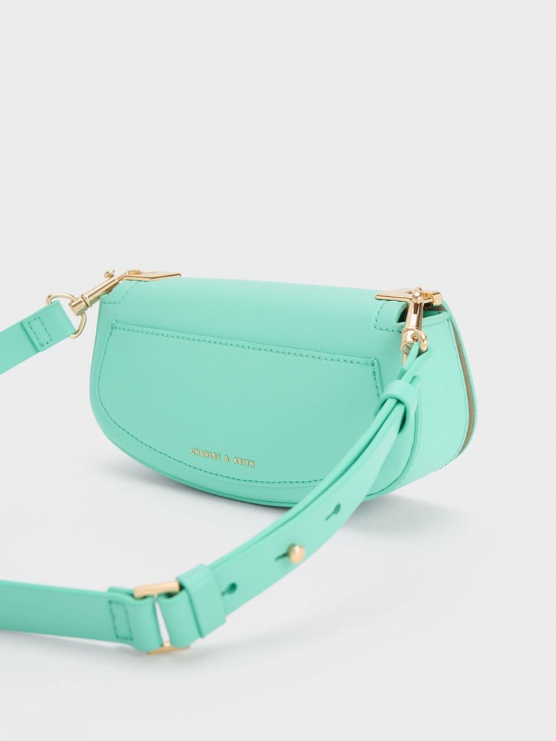 Charles And Keith Sonnet Two-Tone Chain Handle Shoulder Bags Turquoise | PHILIPPINES E349