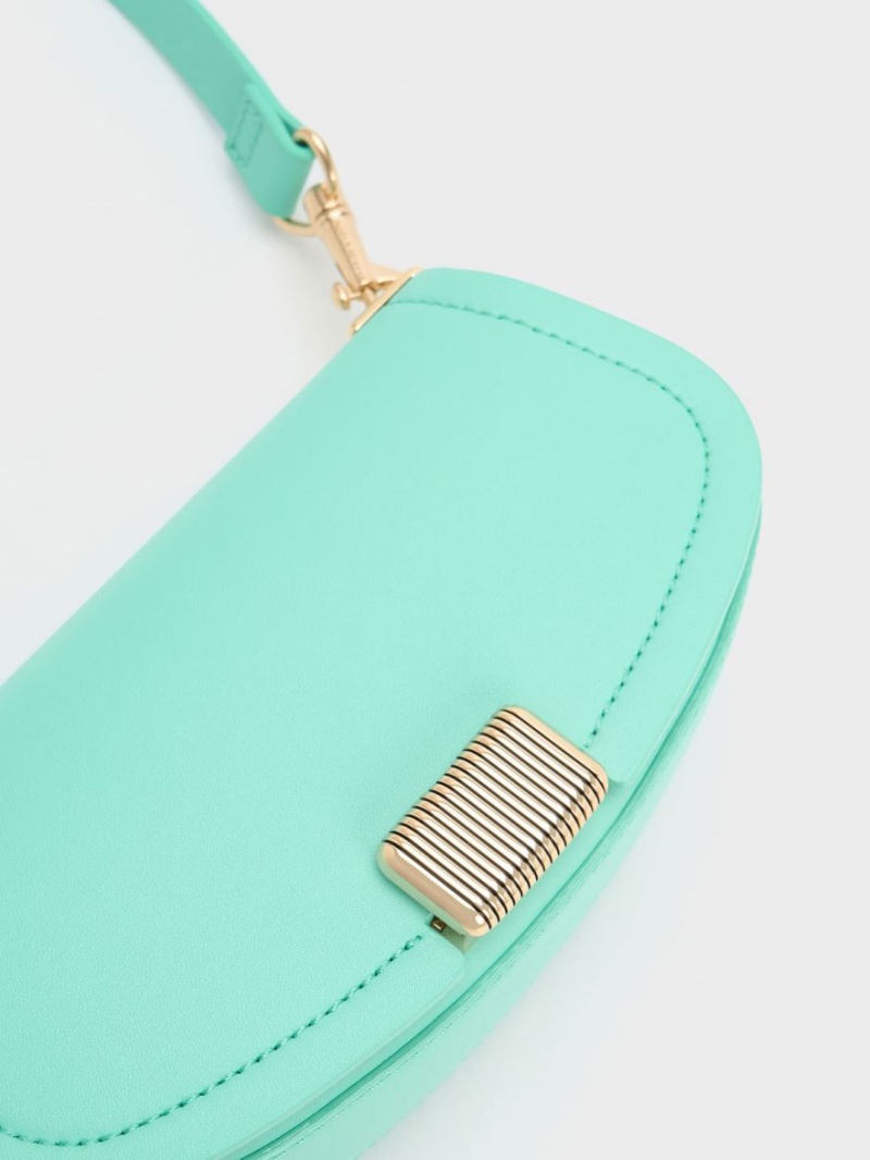 Charles And Keith Sonnet Two-Tone Chain Handle Shoulder Bags Turquoise | PHILIPPINES E349